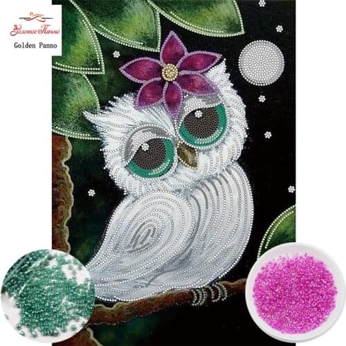 Golden Panno,beads,Needlework,DIY,bead Cross stitch ,Embroidery stitch,Precise Printed painting,Owl Pattern 09