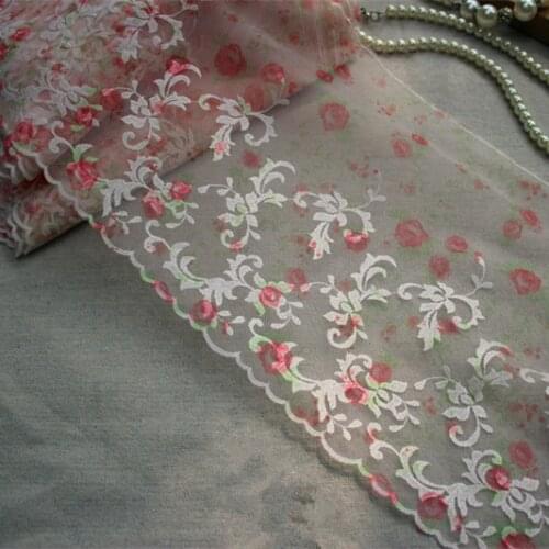 3Y/Lot Diy Craft Pink Mesh Embroidery Lace Trim , Embroidered Tulle Lace Trim Sewing Fabric Clothing Accessories