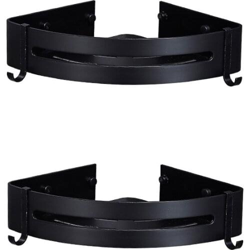 Nail Free Space Aluminum Black Bathroom Shelf Cosmetic Rack With Single Lever Bath Corner Basket With Hook Bathroom Rack Shelf