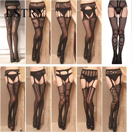2021 Hollow Out Tights Lace Sexy Stockings Female Thigh High Fishnet Embroidery Transparent Pantyhose Women Black Lace Lingerie