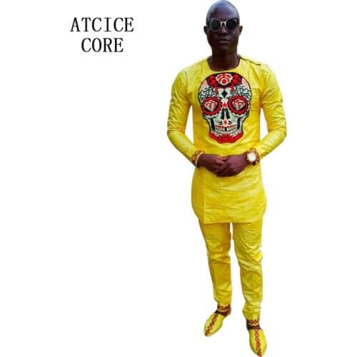 Free shipping 100% cotton dashiki traditional fashion design mens african basin riche embroidered design african clothing