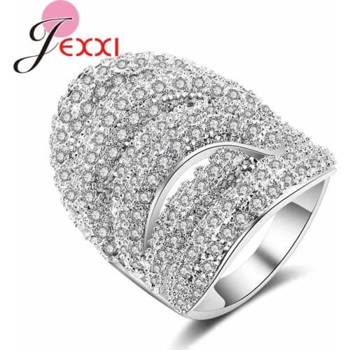 Brand Geometric Full Clear Micro Cubic Zirconia 925 Sterling Silver Party Rings For Women Engagement Wedding Band Rings