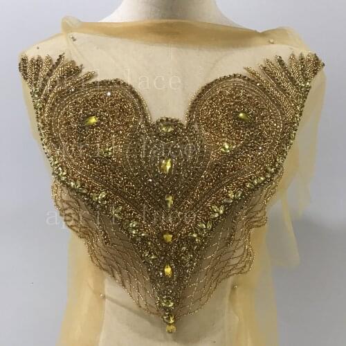 Fast ship good quality Mia008# gold hand made stone beads luxury front cutting accessory for wedding bridal /fashion designer