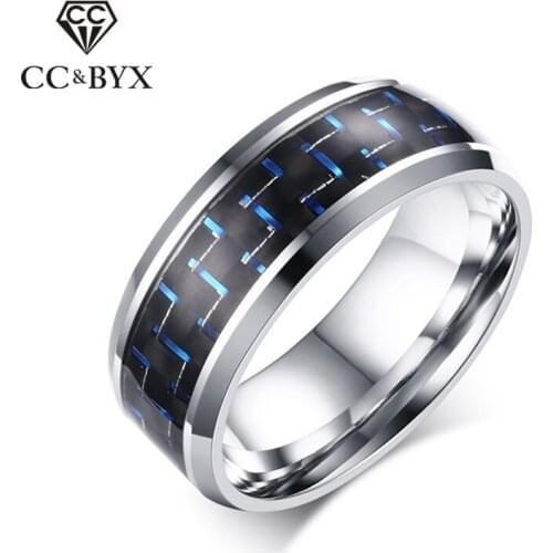 CC Trendy Jewelry Men Rings For Women 8mm Titanium Steel Carbon Fibre Ring Red/Blue Luxury Fashion Ringen Drop Shipping CC1344a