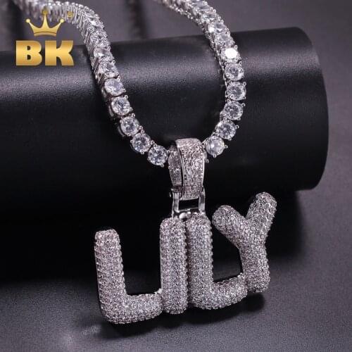 The Bling King Small Bubble Letters Pendant Necklace Combination Words Name With 4mm Tennis Chains Iced Cubic Zirconia Jewelry