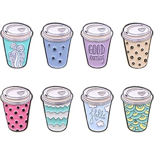 8 styles beverage can milk tea cup enamel pin snowflake good morning lips wave cloud personality can shirt jewelry brooch gift