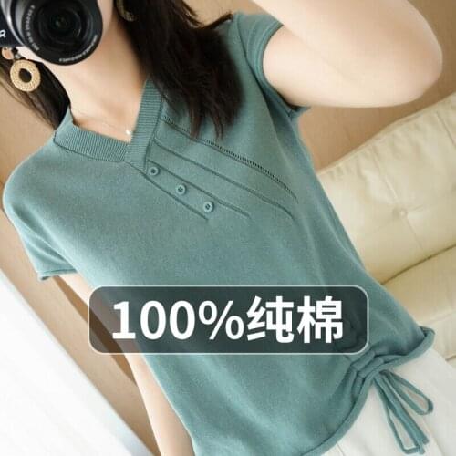 Cotton new button 2021 knitted T-shirt female Korean loose cotton and linen pullover wearing vest female size
