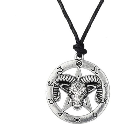 Pendant Necklace Unisex Goat Pattern And Pentagram With Strange Runes Pattern Viking Jewelry Zinc Alloy Provide Dropshipping