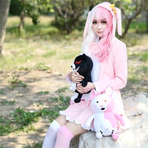 Anime Danganronpa V2 Cosplay Costume Set Monomi Cosplay Costume Pink Clothing Halloween Set Coat+shirt+skirt+tie+sock