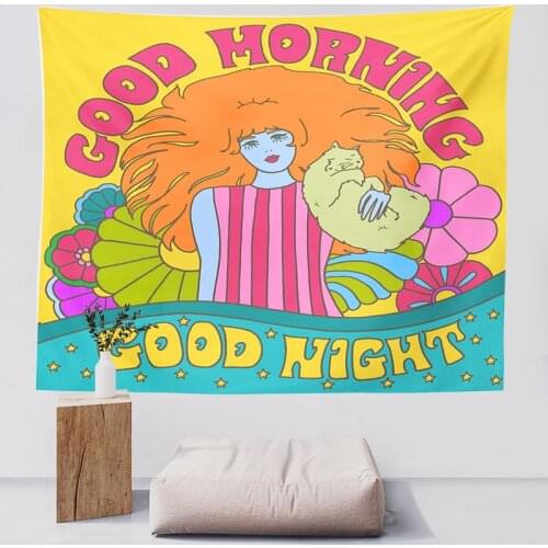 Cat girl Tapestry 80S Vintage Tapestry Bohemian Style Decoration Home Decoration Hippie Mattress Girls Dorm Room Decor INS Print
