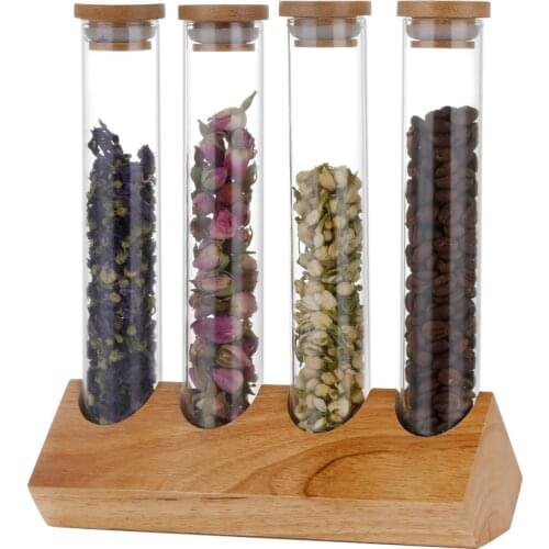 Creative Wooden Coffee Beans Flower Tea Display Rack Stand Glass Test Tube sealed Storage Decorative Ornaments