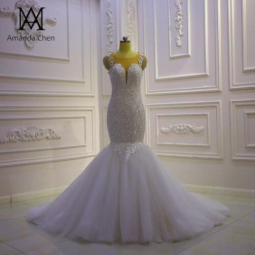 Lace Applique Mermaid Backless Wedding Dress