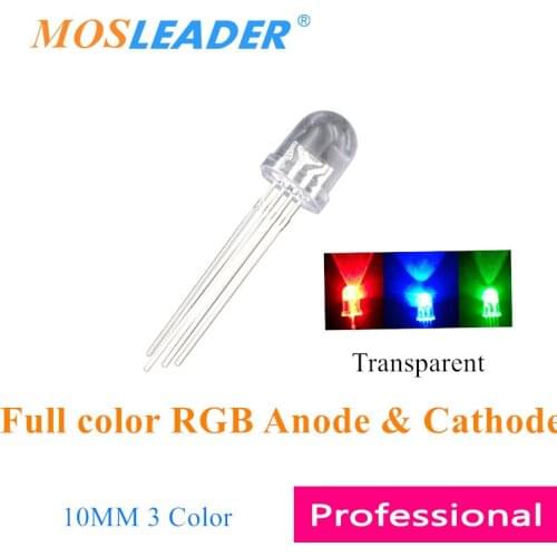 Mosleader 1000PCS 10MM LED 4P Full color RGB Transparent F10 Red Green Blue Leds Common Anode Cathode Tri-color 3 color