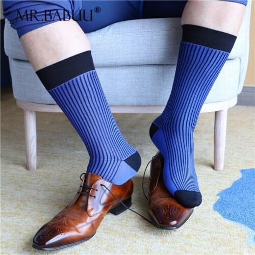 Blue and black stripes in the tube business mens socks mens formal elastic fashion all-match thin cotton socks