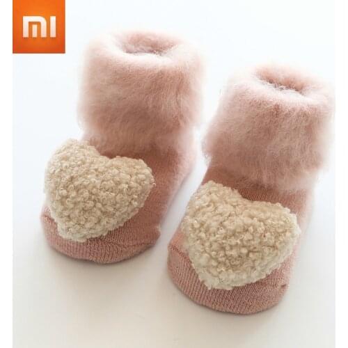 Xiaomi Stereo Doll Socks Autumn Winter Cute Baby Socks Mid Stocks Velvet Thickening Brush Furry Newborn Floor Socks 0-18 months