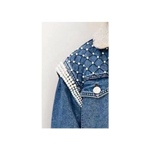 2019 Winter New Pearl Decoration Lamb Fur Collar Denim Short Woman Jacket