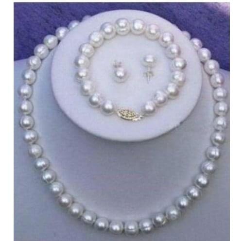 7-8mm Natural White Cultured Pearl Necklace Bracelet Earrings Jewelry Set Noble style Natural Fine jewe