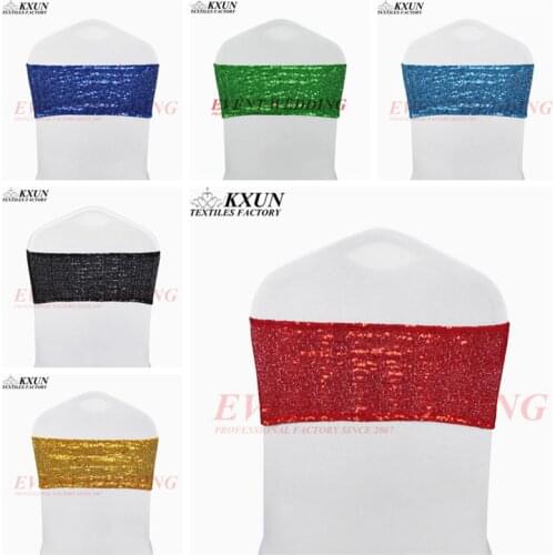 Wholesale Price Sequin Chair Band Tie Bow Lycra Spandex Chair Cover Sash Wedding Event Decoration