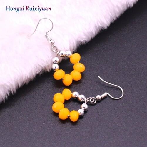 Crystal Earrings Simple 6mm Beads Crystal Copper Ear Hooks & Earrings Fashion Handmade Beaded Small Earrings Lady Jewelry