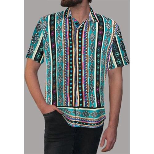 Ethnic Style Print Men Casual Shirt Lapel Neck Streetwear Short Sleeve Tops 2019 Loose Tropical Hawaiian Shirt Men