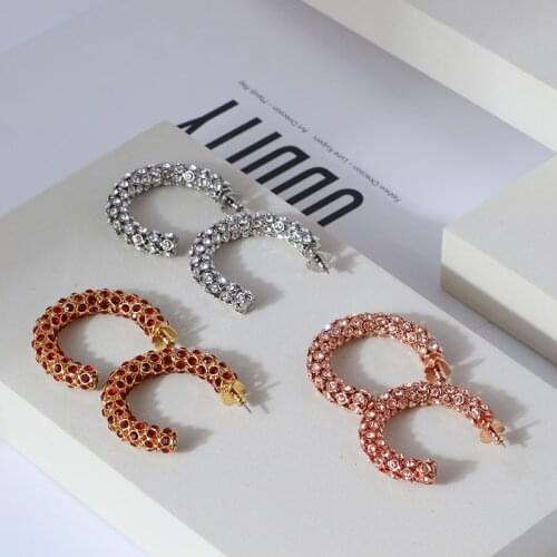 European and American niche design inlaid C-shaped earrings earrings shiny hollow multicolor ladies' temperament gift