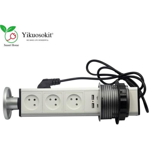Hidden Kitchen Desktop Power Socket One-Key Retractable Pop Up Outlet : 3 Hexagon Sockets Israeli Power Outlets + 2 USB Ports