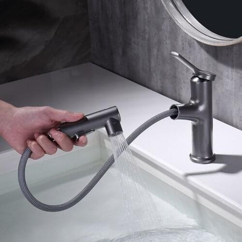 Bathroom Basin Faucets Pull Out Sink Mixer Taps Hot & Cold Single Handle Deck Mounted Gun Grey/Black/Chrome Free Shipping