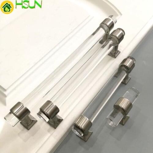 Modern Nordic simple acrylic handle stainless steel wire drawing transparent acrylic handle furniture cabinet handle