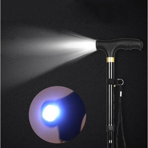 T Handle Telescopic Stick Walking Sticks Folding Aluminum Alloy Trekking Hiking Poles 4 Feet With Led Light Hiking Canes