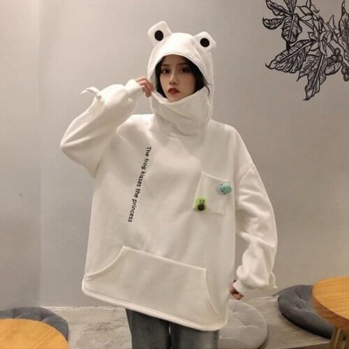 Harajuku Unisex Hoodie Frog Pullover Winter Sense Hooded Casual Sweatshirts D08E