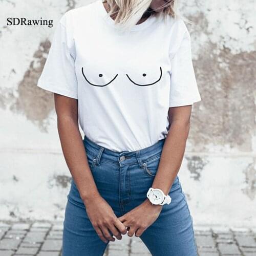 SDRawing funny TITTIES BOOBS BOOBIES Print Cotton Casual Women brand T shirts O neck Tops Tees shirts Night Club ClothingS-XXXL