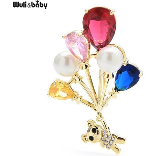 Wuli&baby Multicolor Crystal Balloon Bear Brooches For Women Designer Cubic Zircon Flying Little Bear Office Party Brooch Pins