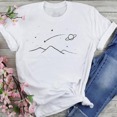 Women Sweet 90s Space Camper Style Cartoon Summer Fashion Print Short Sleeve Lovely Clothes Tops Tees Tshirt T-Shirt