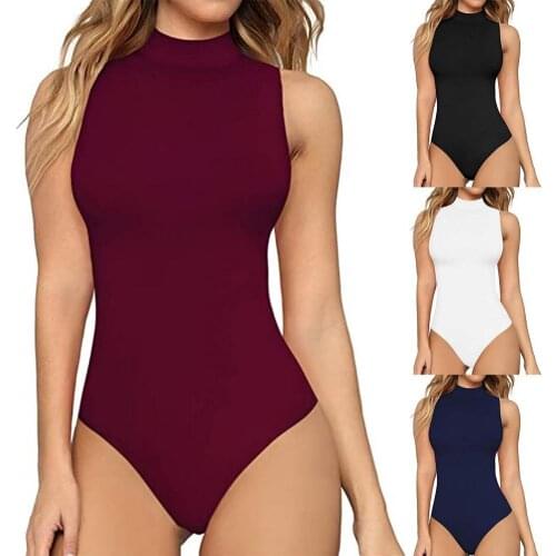 Women Bodysuit 2021 Sleeveless Solid Color Women Bodysuit Comfortable Turtle Neck Briefs Cut Briefs Cut Ladies Clothing