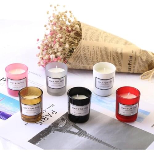 1pcs 50g Scented Candle Aromatherapy Soy Wax with Colored Glass and Gift Box Encounter Bluebell English Pear Fressia Sea Salt