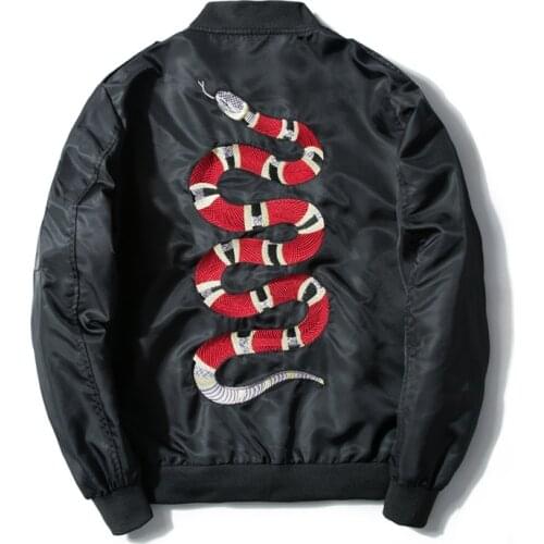 19ss Men Rib New Sleeve Embroidered snake Fashion High quality couple Baseball Coats & Jackets Abstract digital coat Motor #D43