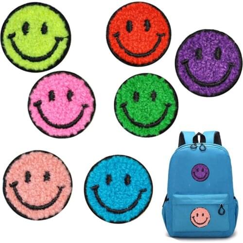 3pcs/lot Towel Smile Patch Embroidery Patches For Clothes DIY Round Sticker For Cloth Sew On Bags/Jeans Applique