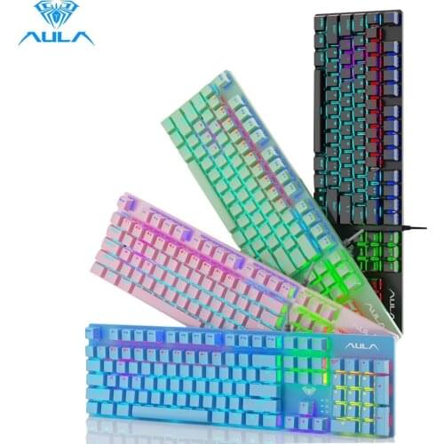 AULA Mechanical Gaming Keyboard Wired 104 keys Multiple Lighting with 26 keys Anti-ghosting Metal Panel for PC Games