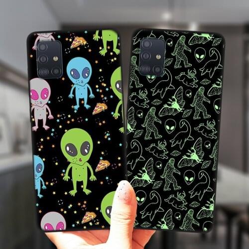 Cute Alien Space UFO Luxury Phone Case For Samsung A51 A71 A50 A70 A21S A01 A10 A11 A20 A30 A31 A40 A41 A8 Black Silicone Cover