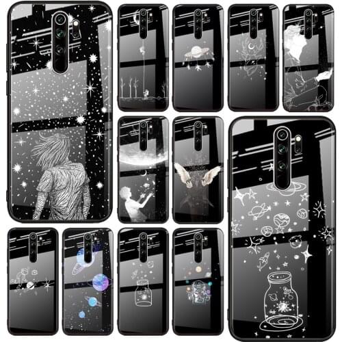 Tempered Glass Cover White Flower Moon Stars For Xiaomi Redmi Note 10 10S 9T 9S 9 8T 8 7 5G Pro Max Shockproof Phone Case