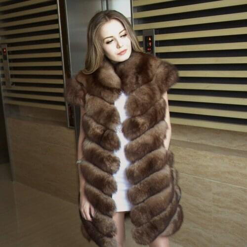 CNEGOVIK 2016 2017real fur vest for women Imitation of sable real fox fur vest 85cm deep brown stand-up collar