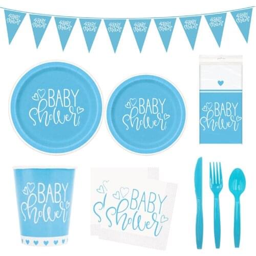 Baby Shower Theme Party Tableware Paper Plate Cup Napkin Banner Tablecloth Baby Kids Happy Birthday Party Decoration Supplies