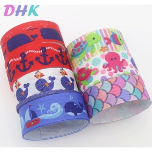 DHK 50yards fish scale sea whale anchor Printed Grosgrain Ribbon Accessory Hairbow Headwear Decoration DIY Wholesale OEM S1299