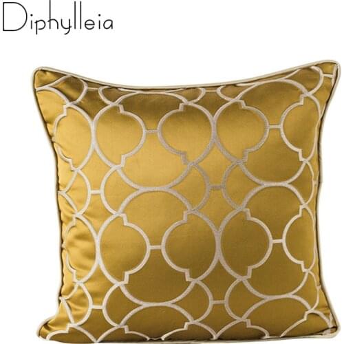 Diphylleia Luxury Golden Cushion Cover Geometric Jacquard Chic Home Decoration Sofa Living Room Coussin Pillowcase 20x20inch