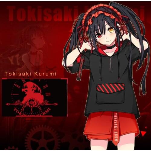 Anime DATE A LIVE Tokisaki Kurumi Cosplay T-shirt Fashion Summer Hooded Short Sleeve Tops Unisex Pullover Tee presell style