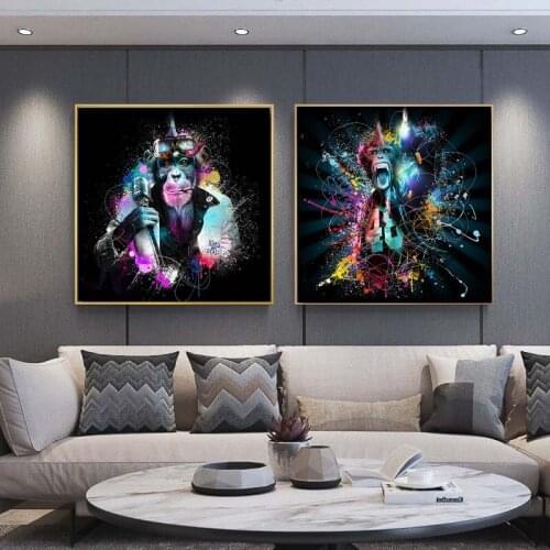 Graffiti Street Art Abstract Cute Monkey Canvas Painting Posters and Prints Cuadros Banksy Pop Wall Art Picture for Living Room