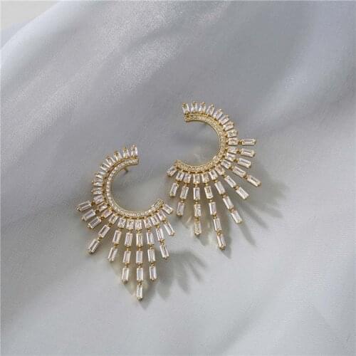 HECHENG ,1 pair,Big Round Ear Stud,Fashin Crystal Long Eaiing For Women Wedding ,Gold Color Luxurious