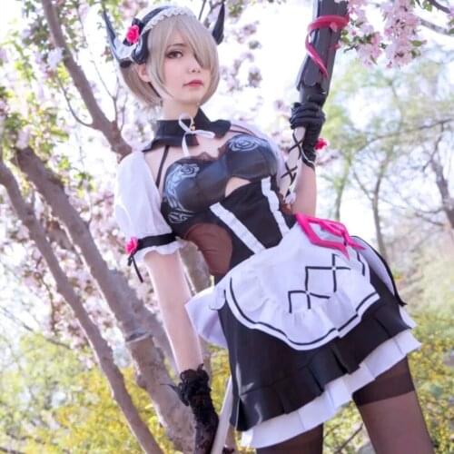 Honkai Impact 3 Rita Rossweisse Cosplay Costume Apron Dress Valkyria Black Rose Maid Dress Female Halloween Costumes for Girls