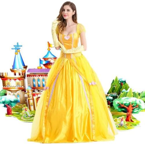 Beauty and the Beast cosplay costume Fairy Tale princess belle Fancy Dress Halloween Costumes fancy Costume For Women Long Dress