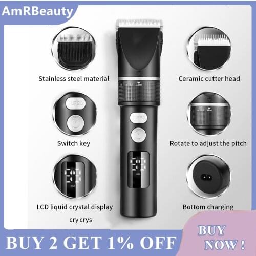 Electric Hair Clipper Professional Waterproof Push Hair LED Digital Display 2 Levels Adjustable Beard Barber Hair Cut Machine